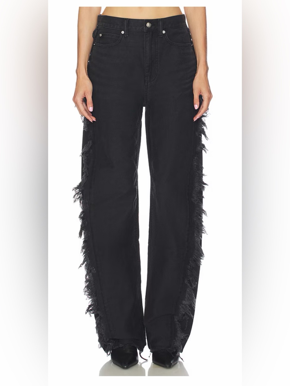 Alexander Wang Black Frayed-Side Wide Leg Jeans